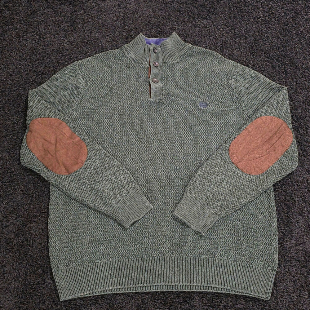90s Chaps Green Grandpa Core Cottage Vintage Knit Sweater Quarter Button Large